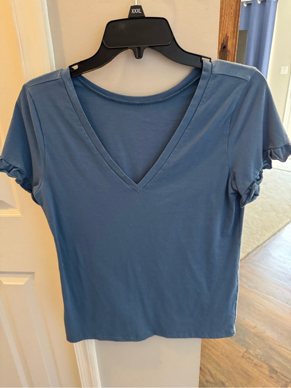 Women’s V-Neck Ruffled Short Sleeve Top - Blue